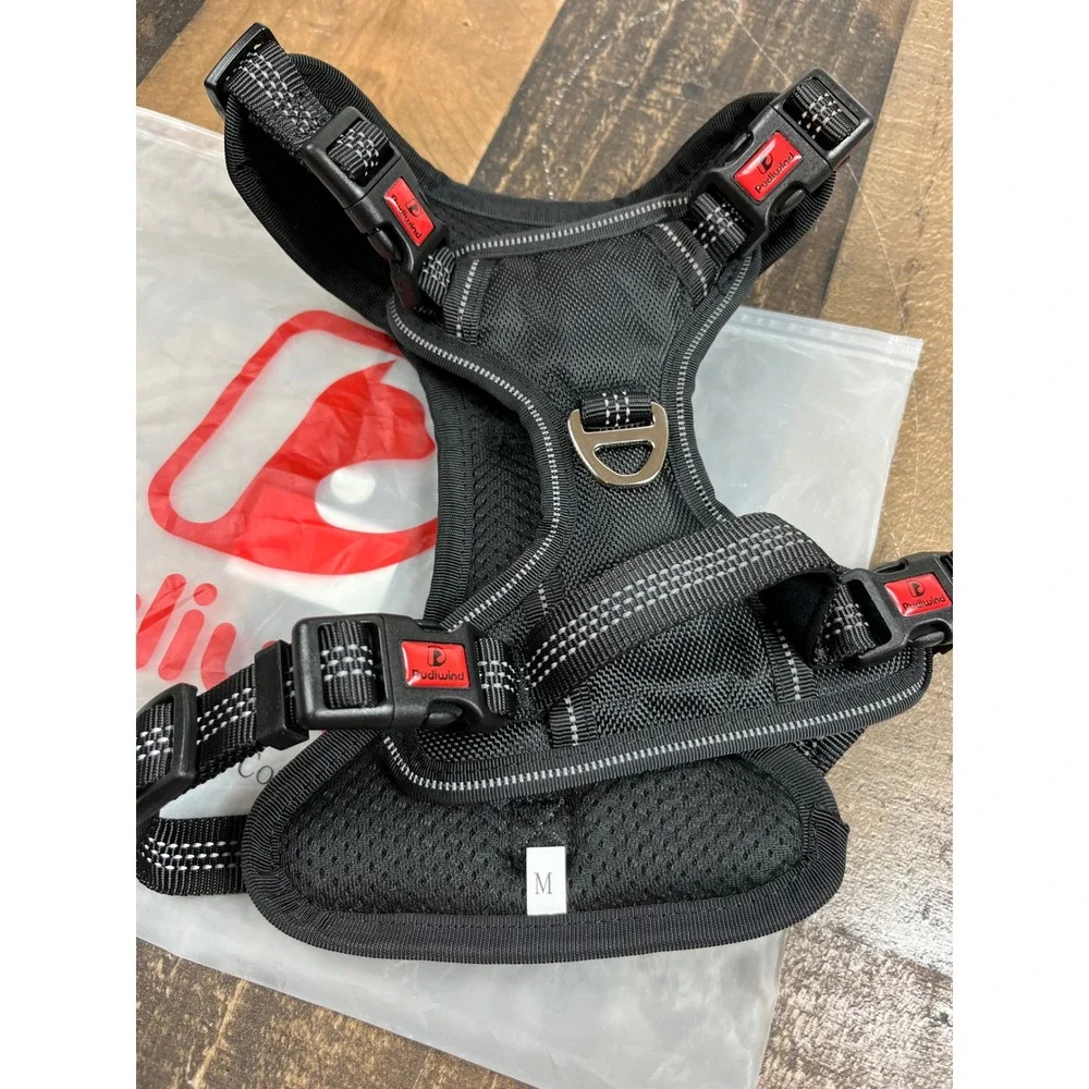 Pudiwind No Pull Dog Harness Reflective Mesh Padded Vest Black Medium Adjustable